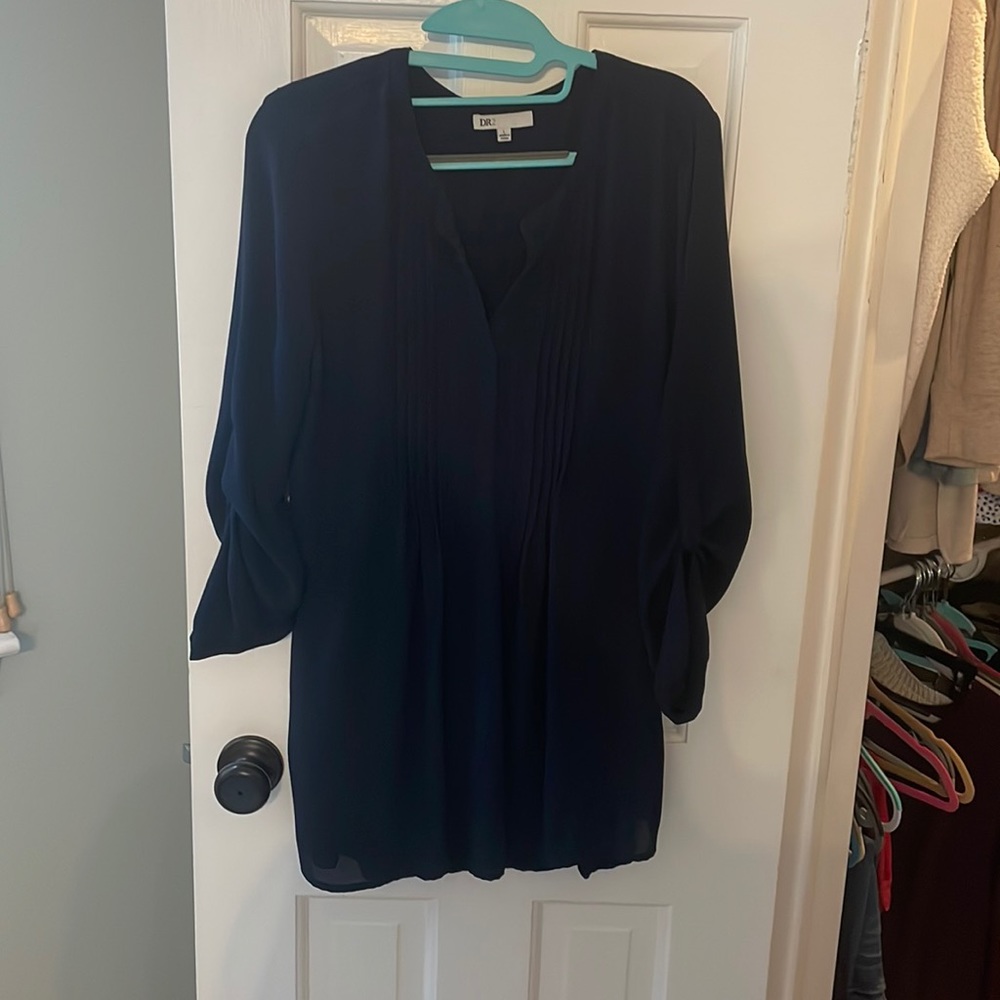 Navy half button down blouse 3 quarter sleeve
